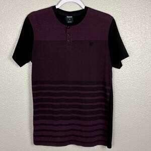 Zoo York Men's Size Medium Purple Black Striped Henley Neck Short Sleeve Shirt